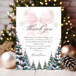 Tarjeta De Agradecimiento Pink Bow Winter Trees Baby Shower Thank You Card