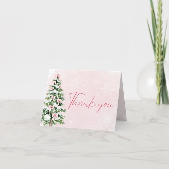 Tarjeta De Agradecimiento Pink Bows Christmas Tree Winter Thank you card (Anverso)