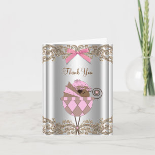 Tarjeta De Agradecimiento Pink Brown Baby Shower Gracias Cartas