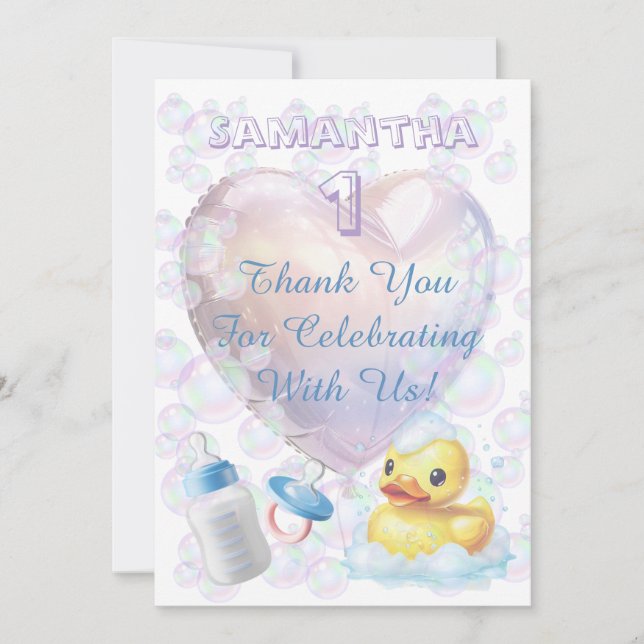 Tarjeta De Agradecimiento Pink Bubble Duck Thank You (Anverso)