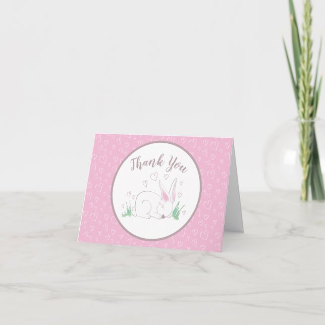 Tarjeta De Agradecimiento Pink Bunny Baby Shower Woodland Watercolor (Anverso)