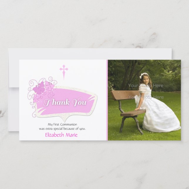 Tarjeta De Agradecimiento Pink Butterflies Religious Photo Card (Anverso)