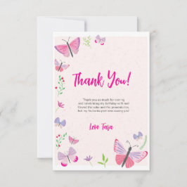 Tarjeta De Agradecimiento Pink Butterfly Birthday Thank You Card