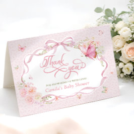 Tarjeta De Agradecimiento Pink Butterfly Bloom Baby Shower Thank You Card