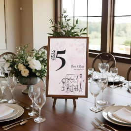 Tarjeta De Agradecimiento Pink Café Sketch Wedding Reception Table Number