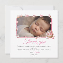 Tarjeta De Agradecimiento Pink Candyland 1st Birthday Thank You Card
