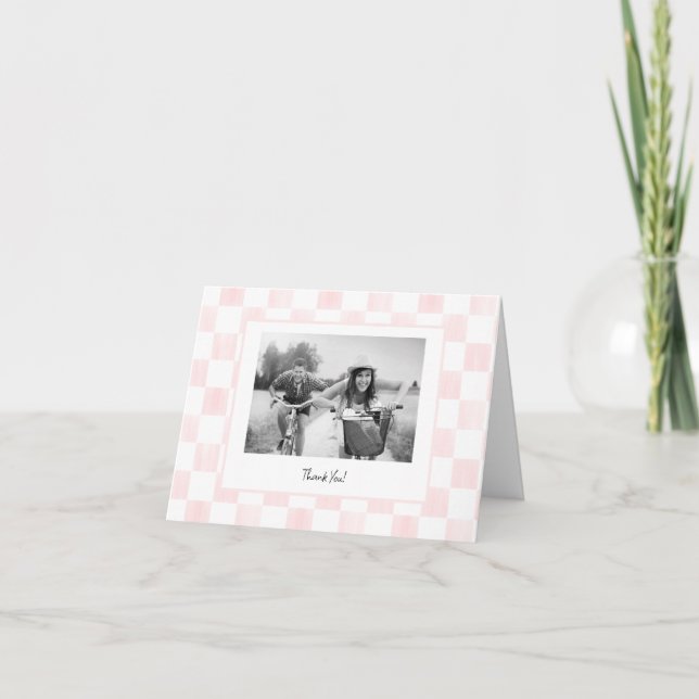 Tarjeta De Agradecimiento Pink Checkerboard Personalized Photo (Anverso)