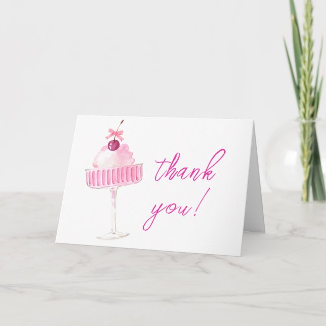 Tarjeta De Agradecimiento Pink Cherry Champagne Brunch Baby Shower (Anverso)