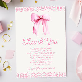 Tarjeta De Agradecimiento Pink Coquette Bow Baby Shower