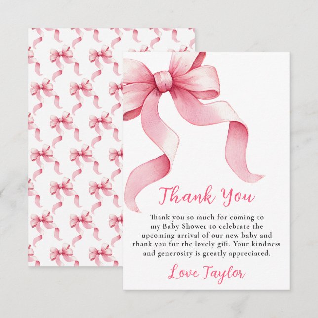 Tarjeta De Agradecimiento Pink Coquette Bow Baby Shower (Anverso / Reverso)