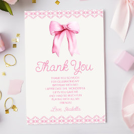 Tarjeta De Agradecimiento Pink Coquette Bow Birday Party