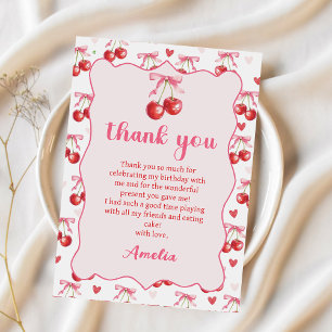 Tarjeta De Agradecimiento Pink Coquette Bow Cherry Birthday (Día de la Cerez
