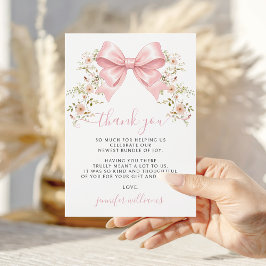 Tarjeta De Agradecimiento Pink Coquette Bow Floral Preppy Baby Girl Shower