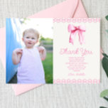 Tarjeta De Agradecimiento Pink Coquette Bow Personalizado Foto fiesta de cum<br><div class="desc">¡Esta es una elegante Coquette Rosa Personalizado foto fiesta de cumpleaños carta de agradecimiento!</div>