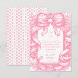 Tarjeta De Agradecimiento Pink Coquette Bow Ribbon Toile de Jouy Baby Shower