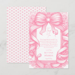 Tarjeta De Agradecimiento Pink Coquette Bow Ribbon Toile de Jouy Baby Shower