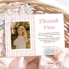 Tarjeta De Agradecimiento Pink Coquette Floral Graduation Thank You Card