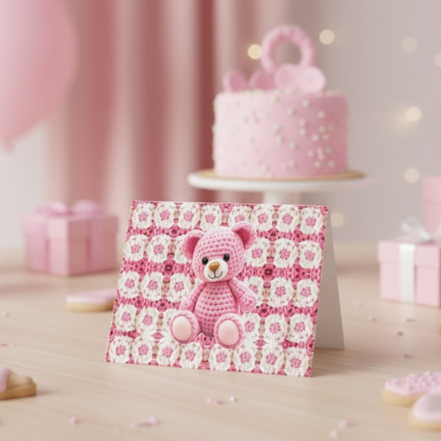 Tarjeta De Agradecimiento Pink Crochet Bear | Baby Shower Thank You (Subido por el creador)