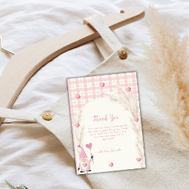 Tarjeta De Agradecimiento Pink Cute Boho Arch Gingham Baby Shower
