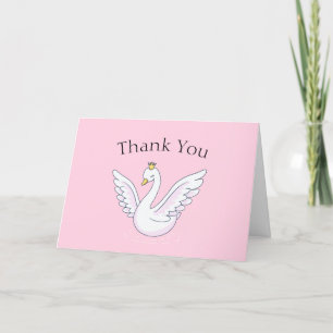 Tarjeta De Agradecimiento Pink Cute Simple Sweet Princess Swan Baby Shower