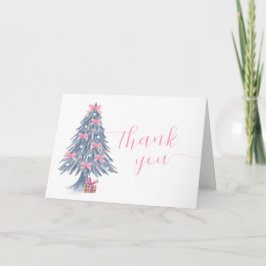 Tarjeta De Agradecimiento Pink Cute Winter Bow Christmas Tree Baby Shower