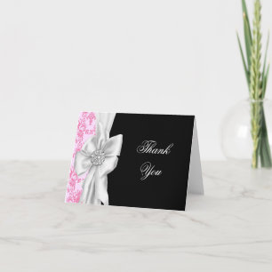 Tarjeta De Agradecimiento Pink Damask Pink Black Gracias Cartas