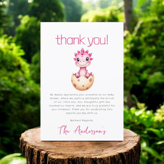 Tarjeta De Agradecimiento Pink Dinosaur Watercolor Baby Shower (Subido por el creador)