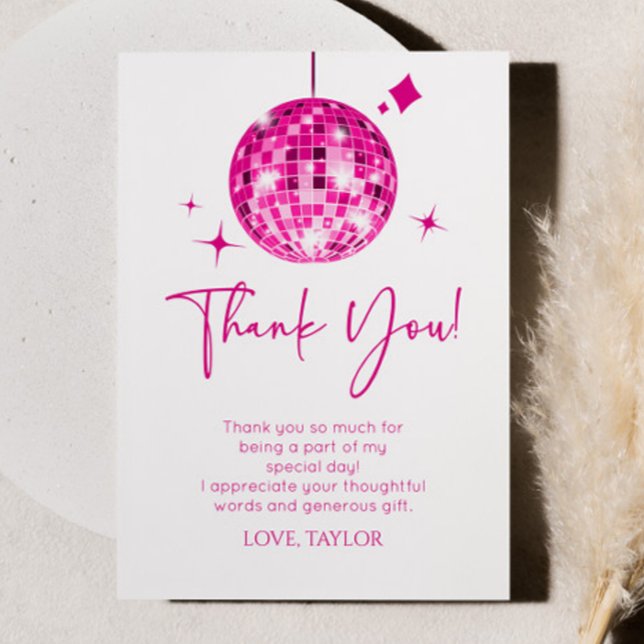 Tarjeta De Agradecimiento Pink Disco Ball Let's Disco Birthday Party (Subido por el creador)