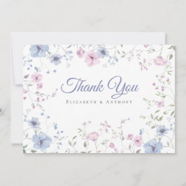 Tarjeta De Agradecimiento Pink & Dusty Blue Watercolor Botanical Wedding 