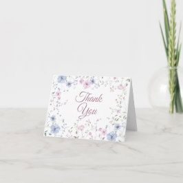 Tarjeta De Agradecimiento Pink & Dusty Blue Watercolor Floral Wedding