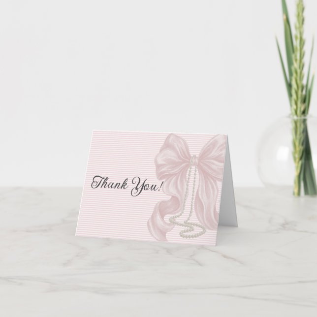 Tarjeta De Agradecimiento Pink Elegant Bow Girl Baby Shower  (Anverso)