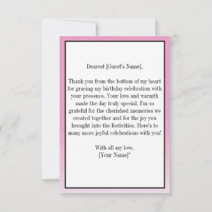Tarjeta De Agradecimiento Pink Elegant Simple Birday Gracias Foto