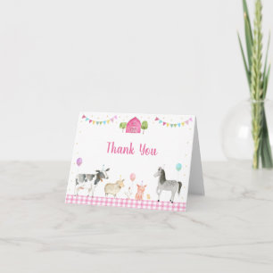 Tarjeta De Agradecimiento Pink Farm Animals Barnyard Birthday