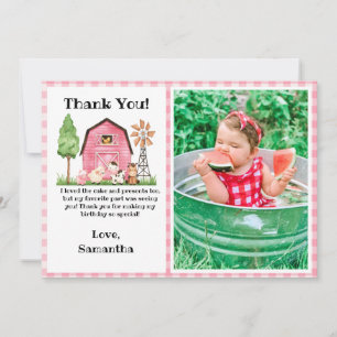 Tarjeta De Agradecimiento Pink Farm/ Barnyard Birday Photo de Gracias Tarjet