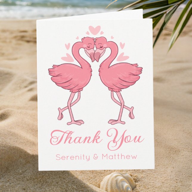 Tarjeta De Agradecimiento Pink Flamingos Tropical Beach Wedding Thank You (Subido por el creador)