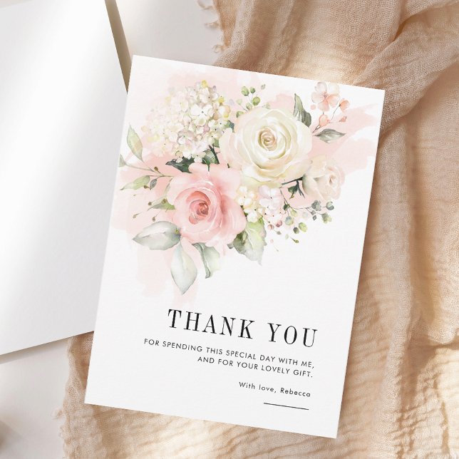 Tarjeta De Agradecimiento Pink Floral 75th Birthday Party (Pink Floral 75th Birthday Party Thank You Card)
