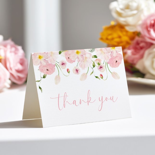 Tarjeta De Agradecimiento Pink Floral Baby Shower Folded Thank You Card (Subido por el creador)