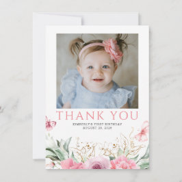 Tarjeta De Agradecimiento Pink Floral Birday (Día de Aniversario de la Flora