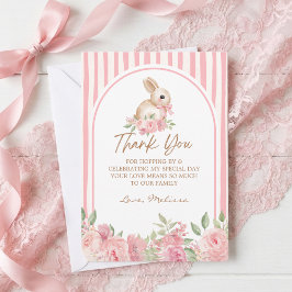 Tarjeta De Agradecimiento Pink Floral Bunny Bow Birthday Thank You