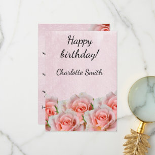 Tarjeta De Agradecimiento  Pink Floral Ephemera vibrant color paper art