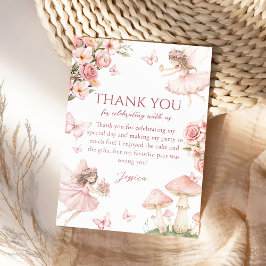 Tarjeta De Agradecimiento Pink Floral Fairy First Birthday Thank you card