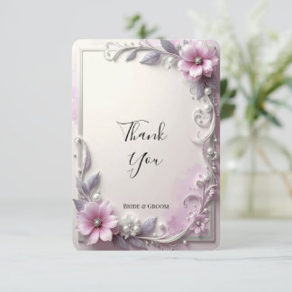 Tarjeta De Agradecimiento Pink Floral Frame Thank You Card