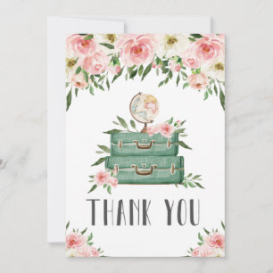 Tarjeta De Agradecimiento Pink Floral Greenery Adventure Baby Shower Travel 