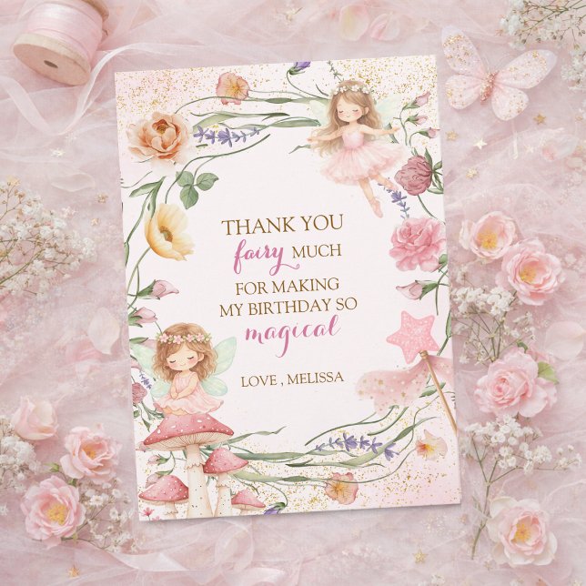 Tarjeta De Agradecimiento Pink Floral Magical Fairy Garden Girl Birthday    (Subido por el creador)