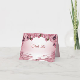 Tarjeta De Agradecimiento Pink Floral Nature Butterfly Outdoor Wedding