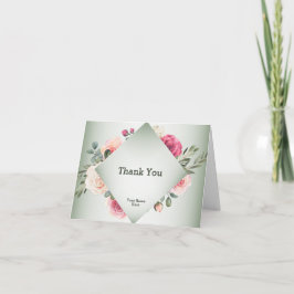 Tarjeta De Agradecimiento Pink Floral Rustic Geometric Green