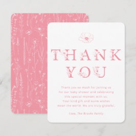 Tarjeta De Agradecimiento Pink Floral Thank You Card | Baby Shower