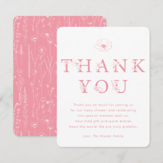 Tarjeta De Agradecimiento Pink Floral Thank You Card | Baby Shower