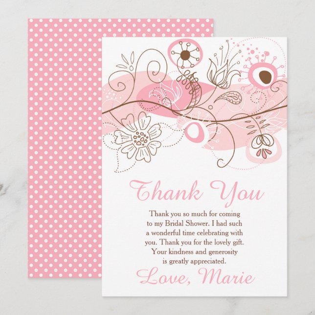 Tarjeta De Agradecimiento Pink Floral Twist Bridal Shower  (Anverso / Reverso)
