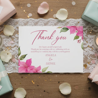 Tarjeta De Agradecimiento Pink Floral Watercolor Wedding Flat Thank You Card